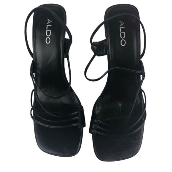 ALDO Shoes Black Strappy Slip on Heeled Sandals 39 - Picture 1 of 7